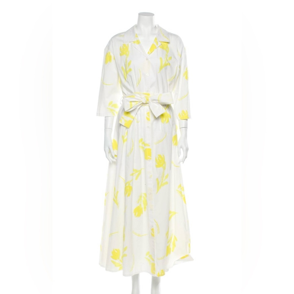 Floral Belted White and Yellow Dress - Picture 4 of 11